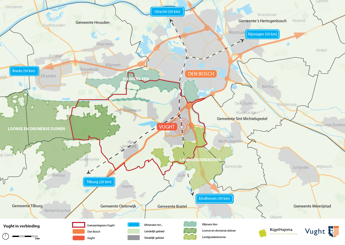 Kaart van alle verbindingen in Vught